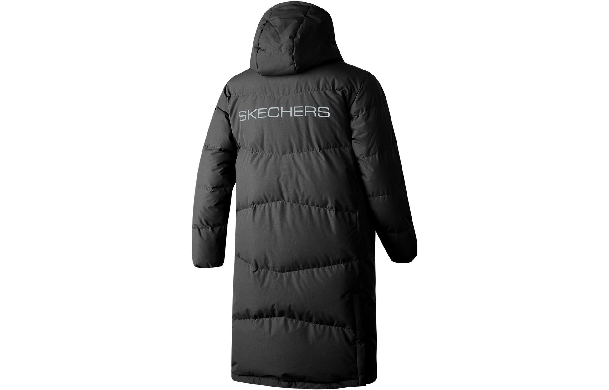 Skechers Basic Letter Print Long Down Jacket 'Black' P423M128-0018