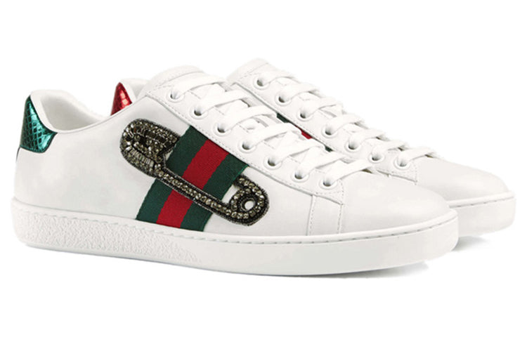 (WMNS) Gucci Leather Ace Safety Pin Embellished Low Top 'White' 454552-A38G0-9064
