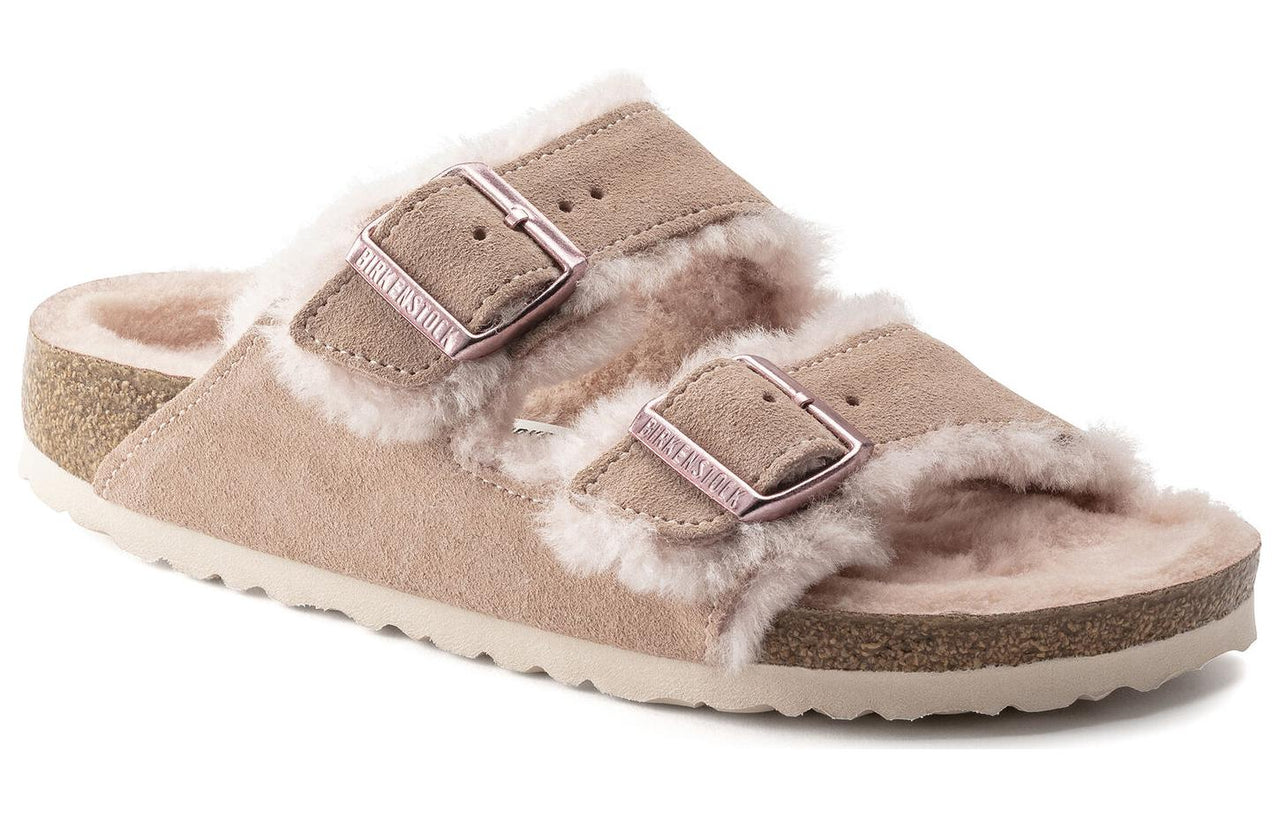 (WMNS) Birkenstock Arizona Shearling Suede Leather Sandals 'Light Rose' 1020389