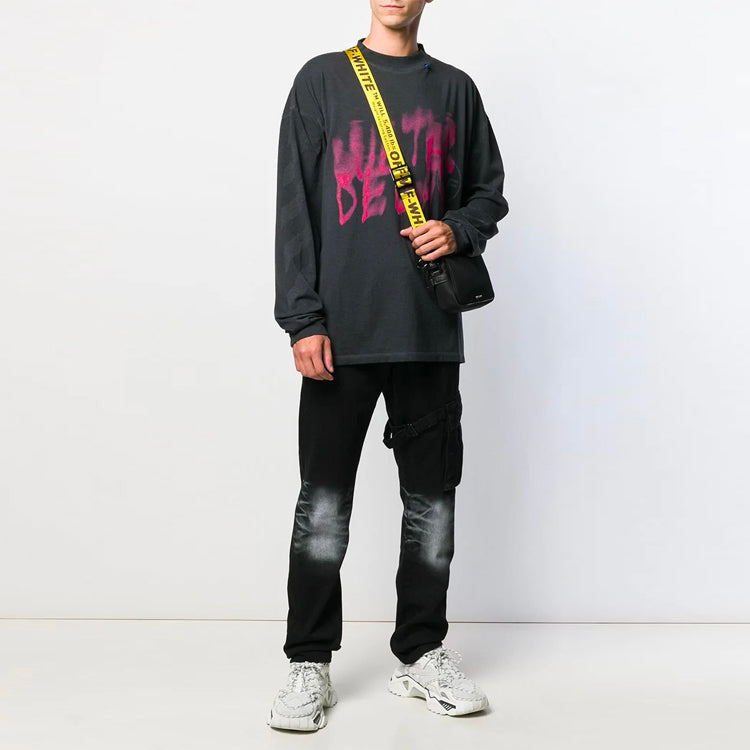 Off-White Graffiti Alphabet Pattern Round Neck Long Sleeves Version Black Gray OMAB032E191850310988