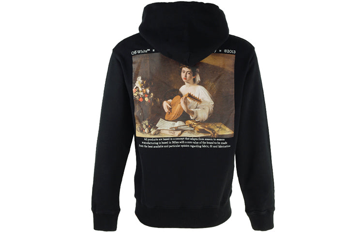 Men's Off-White Caravaggio Painting Character Alphabet Cotton Hooded Long Sleeves Pullover Black OMBB097S22FLE0011001