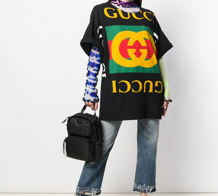 (WMNS) Gucci Large Retro Logo Short Sleeve Black T-Shirt 539080-XJA9C-1082