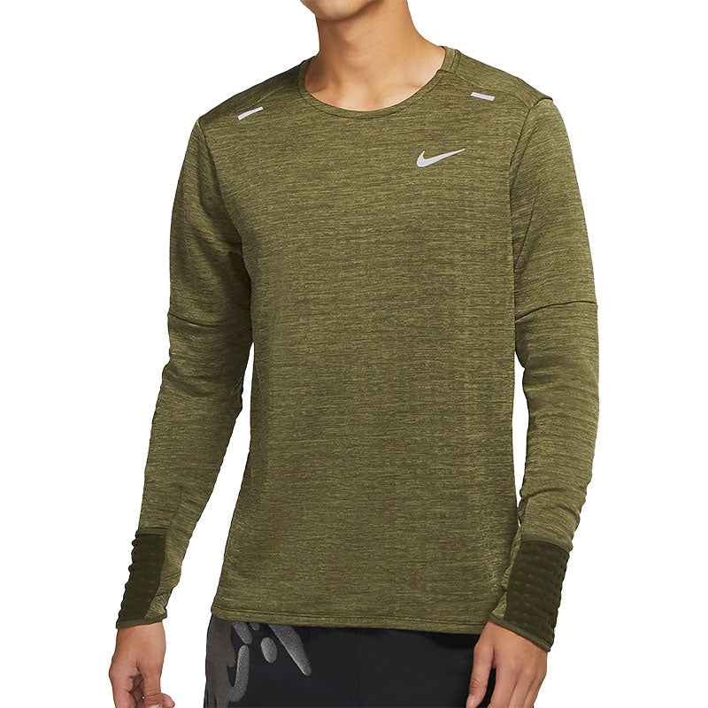 Men's Nike Solid Color Training Sports Round Neck Long Sleeves Green T-Shirt DD5650-326