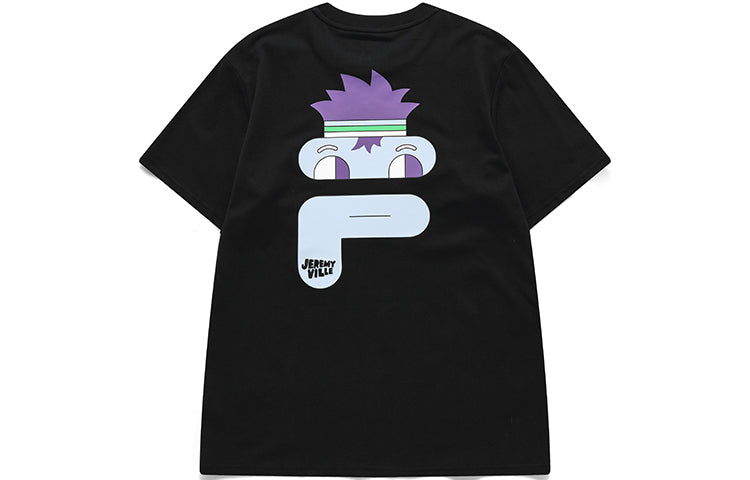 FILA FUSION x Jeremyville Crossover Pattern Printing Round Neck Short Sleeve Unisex Black T11U139104A-BK