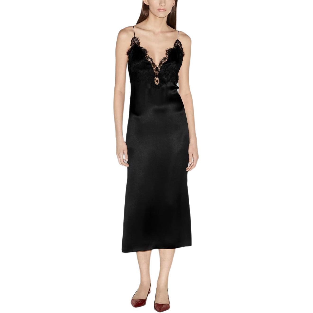 (WMNS) Gucci Silk And Lace Long Dress 'Black' 788104-ZAQWA-1000