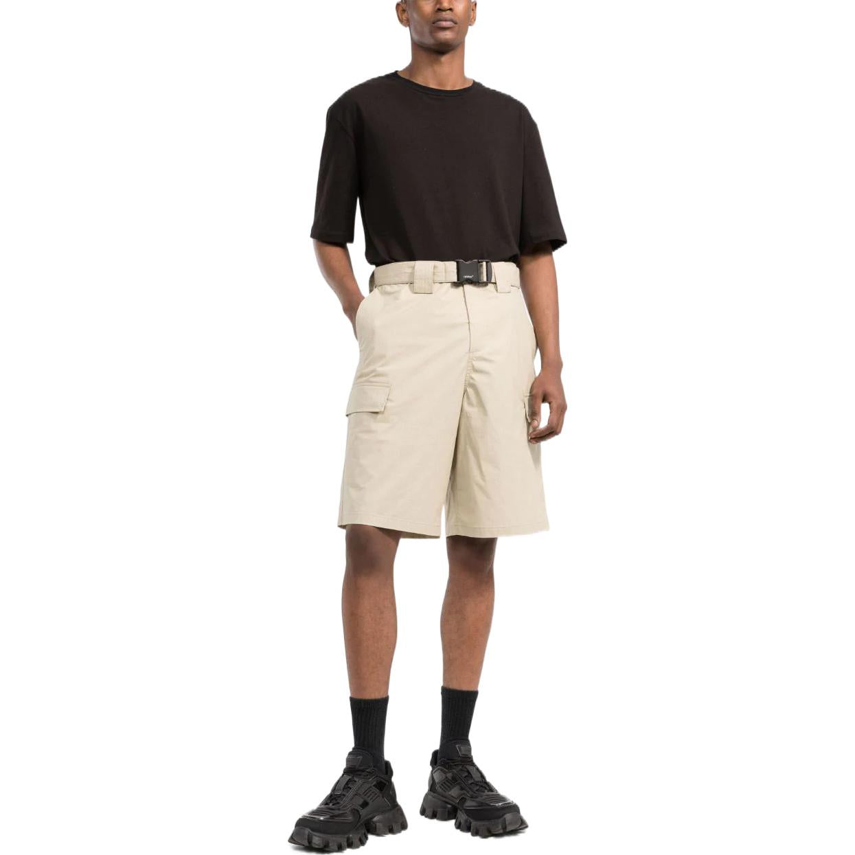 Men's Off-White SS22 Solid Color High Waist Minimalistic Bermuda Shorts Version Beige OMCB059S22FAB0011700