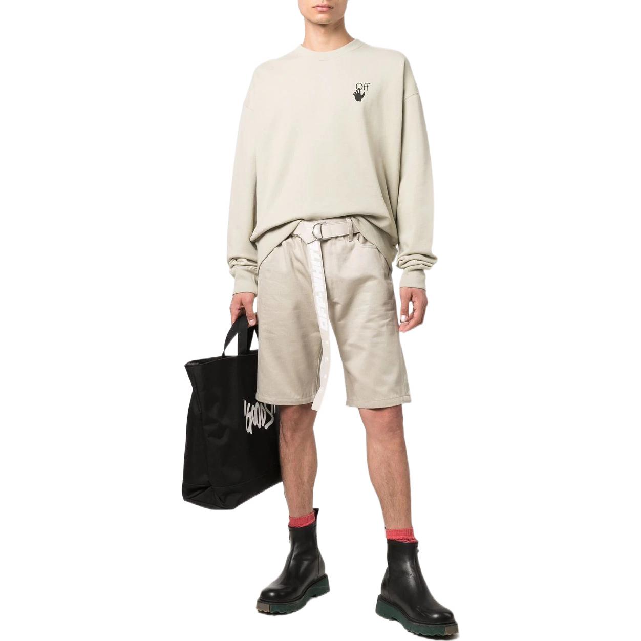 Men's Off-White Solid Color Waist Button Straight Cotton Shorts Creamy White OMYC005F21DEN0021701