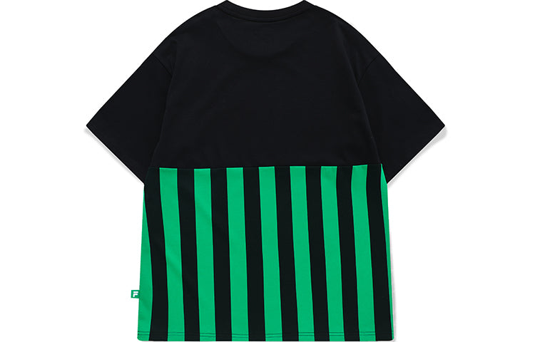 Men's FILA FUSION Logo Printing Contrasting Colors Stripe Short Sleeve Green T11M132101F-BK