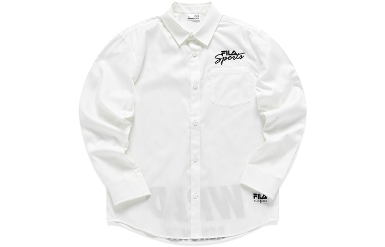 Men's FILA FUSION x Staple Crossover Alphabet Logo Printing Loose Sports Woven Long Sleeves Shirt White T11M134402F-WT