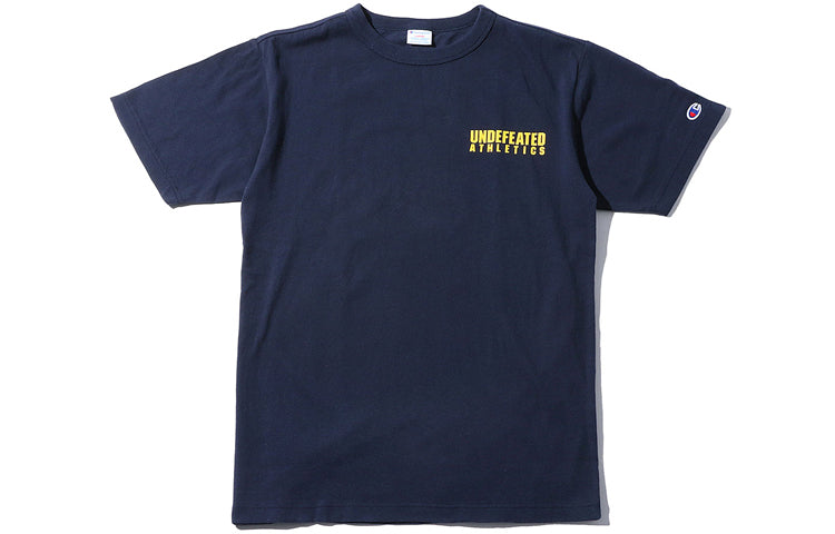 Men's UNDEFEATED x CHAMPION Crossover Version Back Large Logo Short Sleeve Navy Blue C8-P370-NAVY