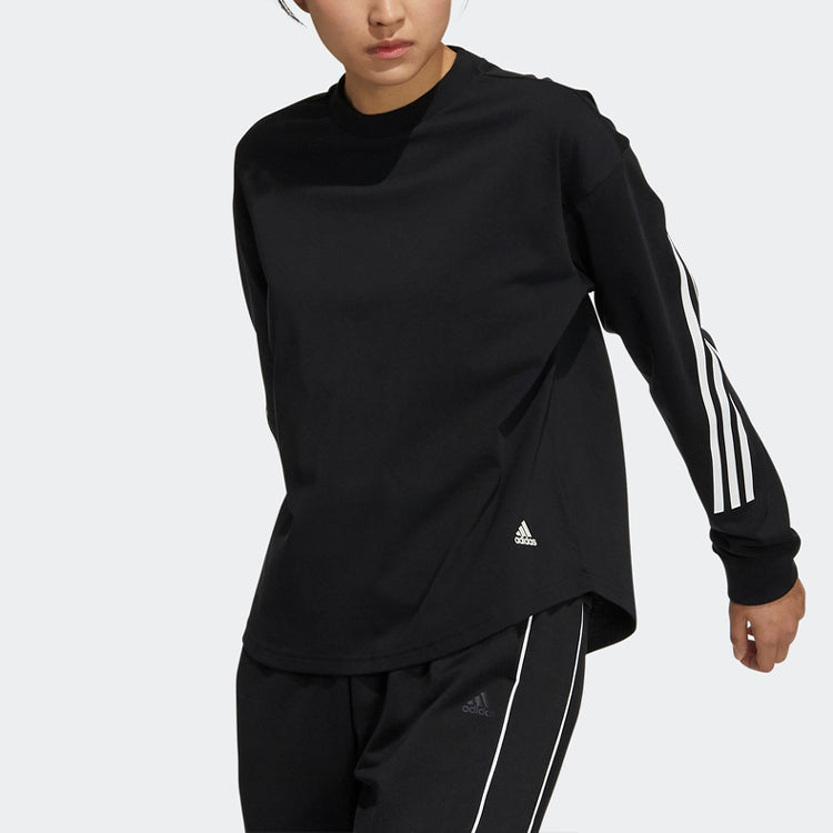 (WMNS) adidas FW21 Sleeve Stripe Round Neck Long Sleeves Black H29526