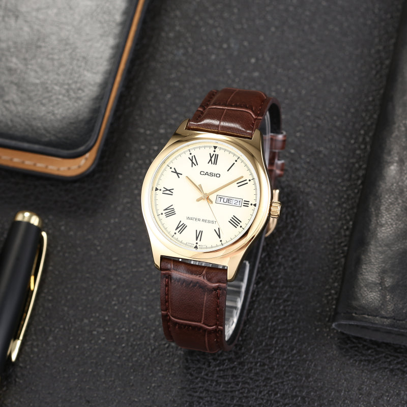 Casio Dress Minimalistic Business Analog Watch 'Dark Brown Gold' MTP-V006GL-9B
