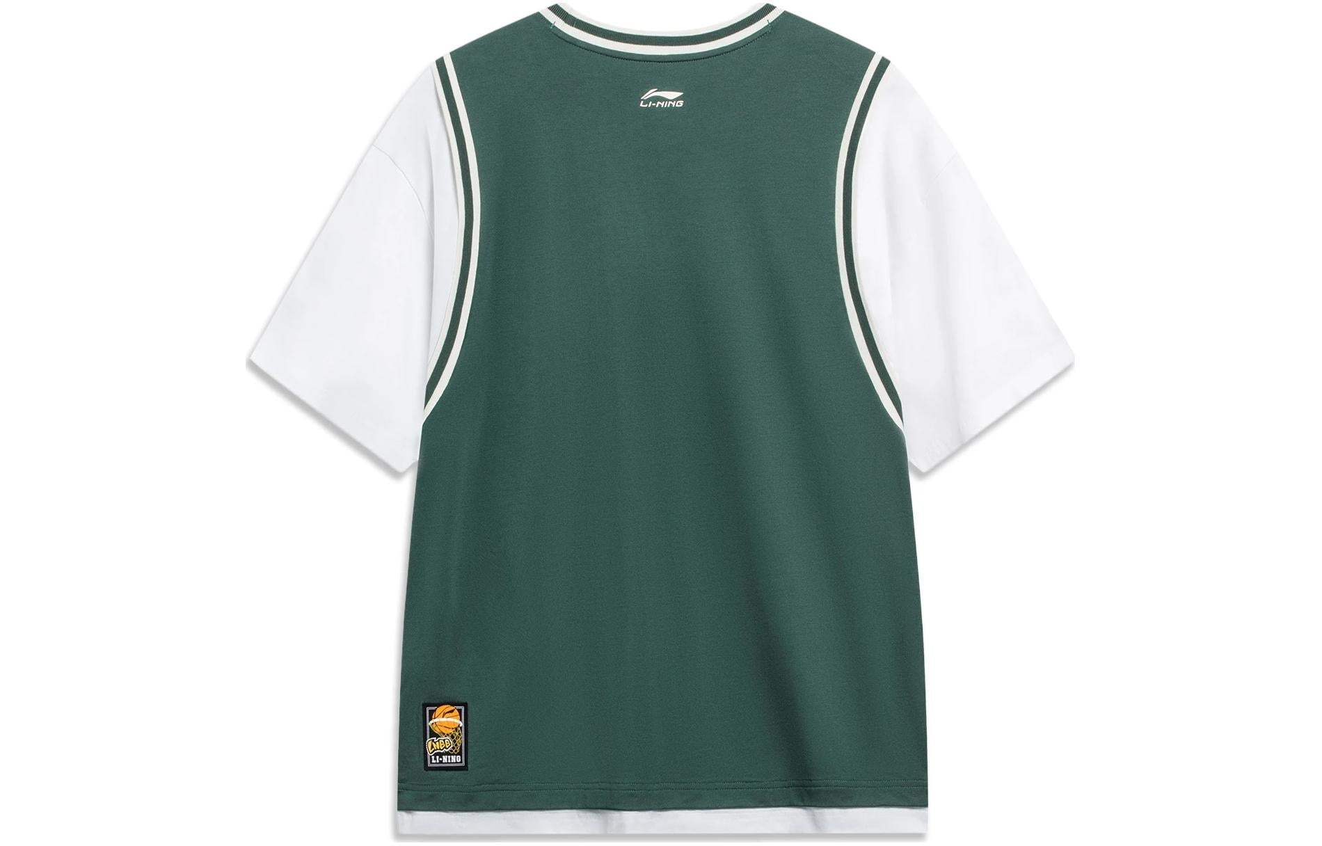 Li-Ning Hoops Graphic Faux Two Piece T-shirt 'Green White' AHST573-3