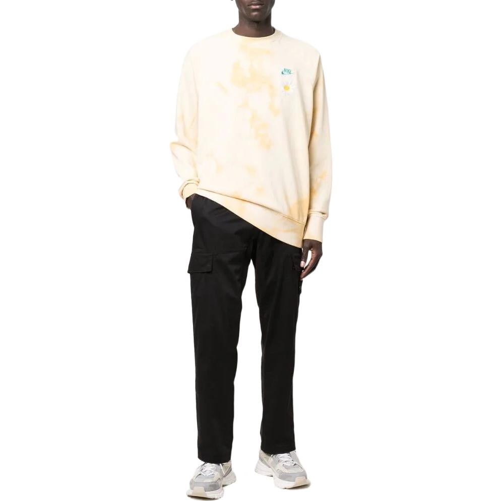 Men's Nike Sportswear NSW Chest Brand Logo Embroidered Tie Dye Round Neck Pullover Long Sleeves Yellow DM5010-777