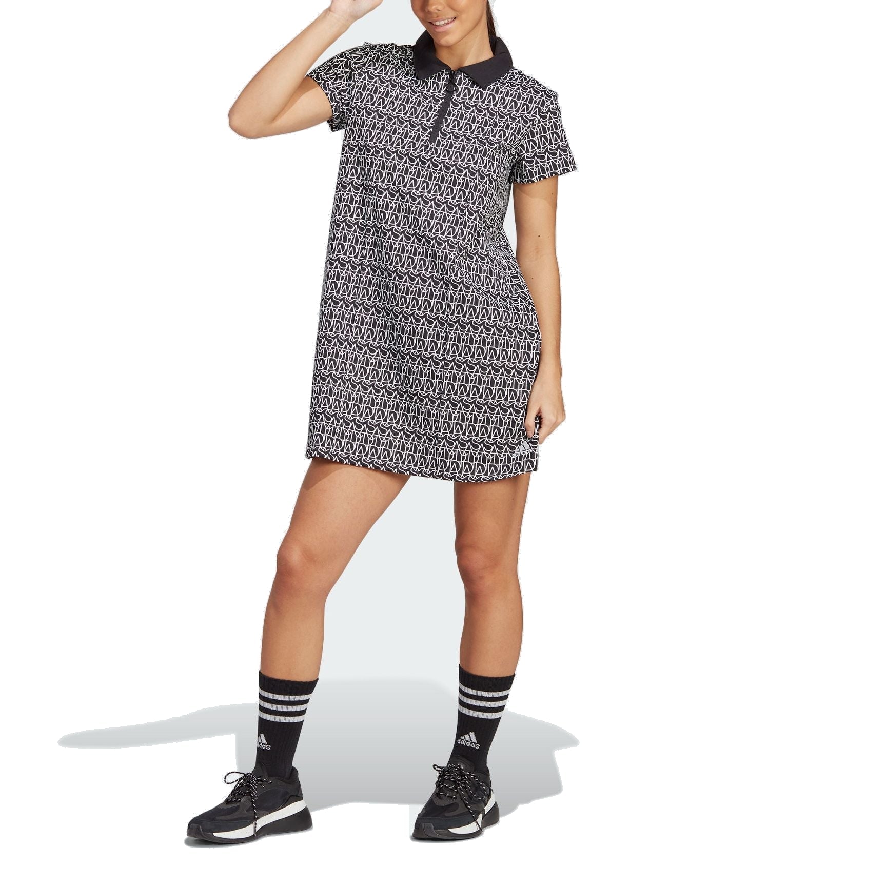 (WMNS) adidas Allover adidas Graphic Polo Dress Asia Sizing 'Black' IC5707
