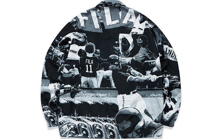 Men's FILA FUSION Coach Casual Sports Loose lapel Full Print Jacket Classic T11M122701F-BK