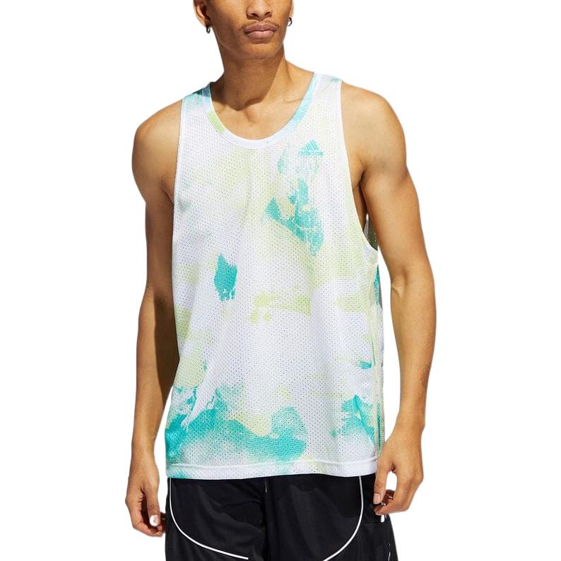 Men's adidas Colorblock Printing Casual Sports White Vest HF4422