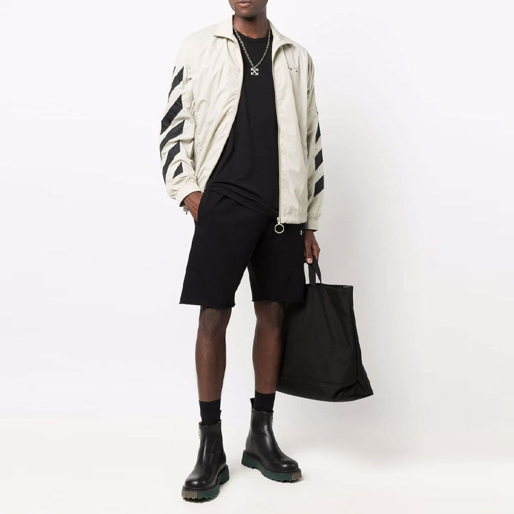 Men's Off-White SS21 Diagonal Stripes Pattern Printing Jacket Beige OMBD022F21FAB0011710