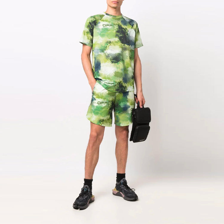 Off-White SS21 Alphabet Printing Tie Dye Short Sleeve Loose Fit Green OMVA021I21FAB0028400
