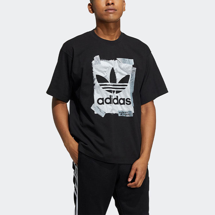 adidas originals Pattern Large Logo Printing Athleisure Casual Sports Round Neck Short Sleeve Couple Style Black HL4113