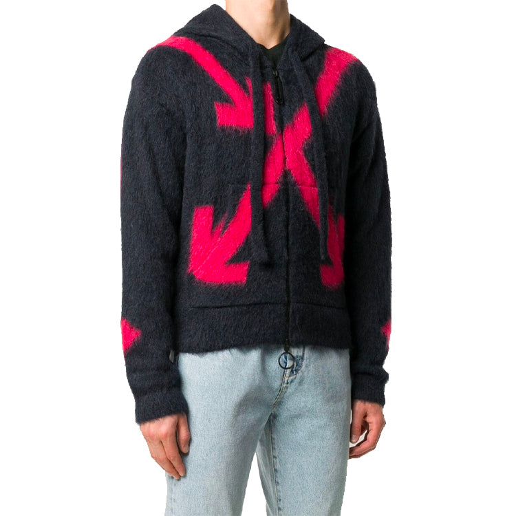 Off-White FW20 Fuzzy Arrows Arrow Hooded Long-sleeve Sweater Men's Black OMHA073E20KNI0020725