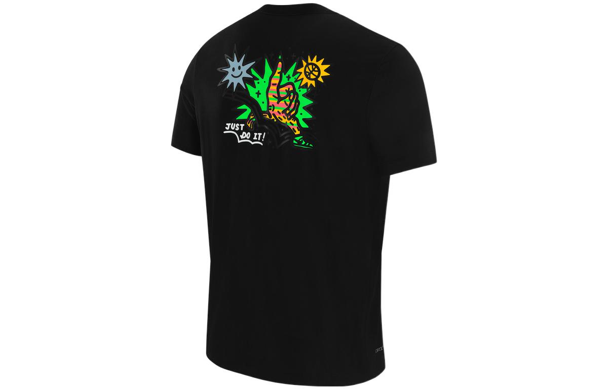 Men's Nike Cartoon Sun Logo Printing Casual Short Sleeve Black T-Shirt DV3198-010