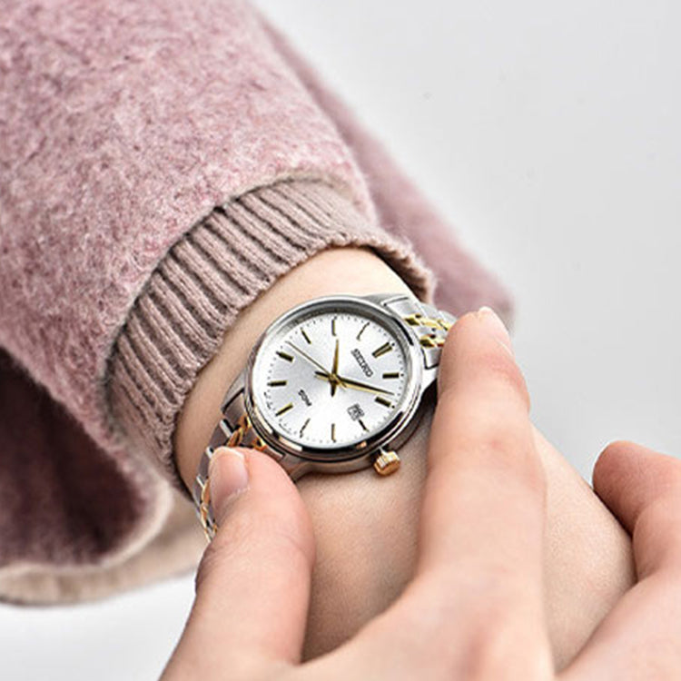 SEIKO Classic Retro Steel Strip Quartz White Gold SUR263P1+SUR661P1