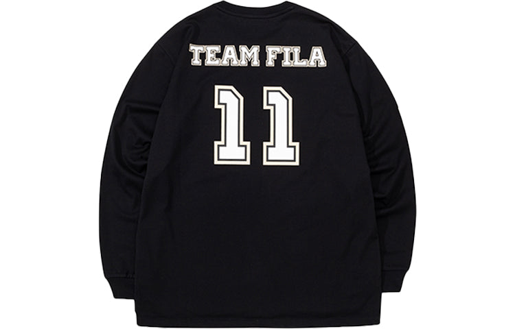 Men's Fila Sports Pure Cotton Loose Long Sleeves Black T-Shirt T11M032216F-BK