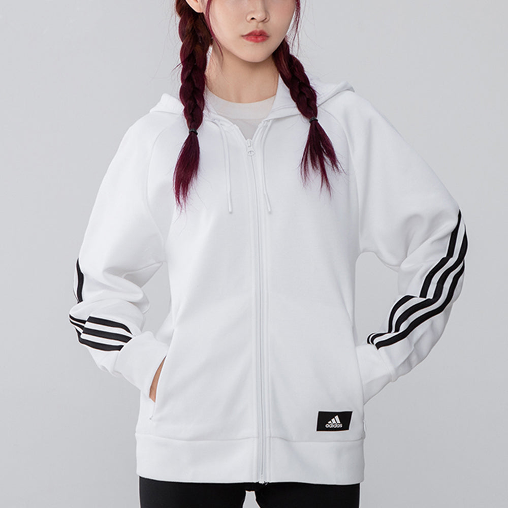 (WMNS) adidas FIeece 3-Stripe REG Knit Jacket Asia Sizing 'White Black' H57293