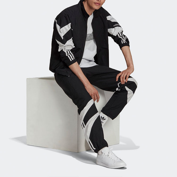 Men's adidas originals Color Block Stripe Logo Zipper Long Sleeves Stand Collar Sports Jacket Black H06752