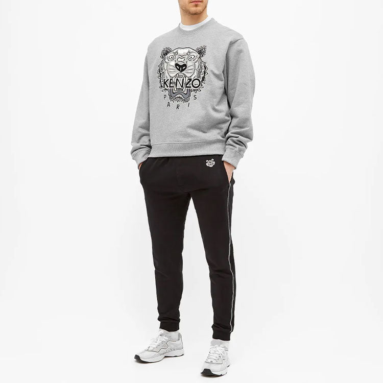 Men's KENZO Pearl Tiger Head Embroidered Pattern Cotton Round Neck Long Sleeves Gray FA65SW1114XV-94