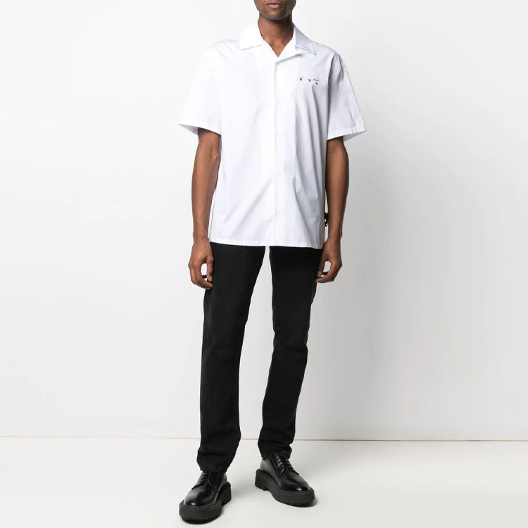 Off-White SS21 Logo Printing lapel Short Sleeve Shirt Version White OMGA163S21FAB0090145