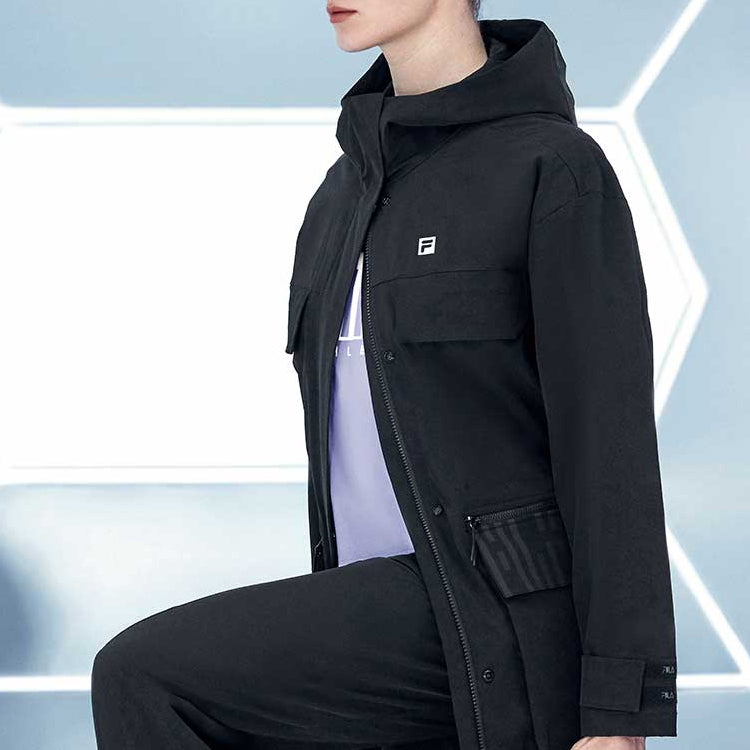 (WMNS) FILA Athletics Contrasting Colors hooded Multiple Pockets Jacket Black A51W031712F-BK