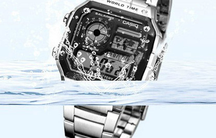CASIO G Shock Quartz Sports Waterproof Mens Silver Digital AE-1200WHD-1A