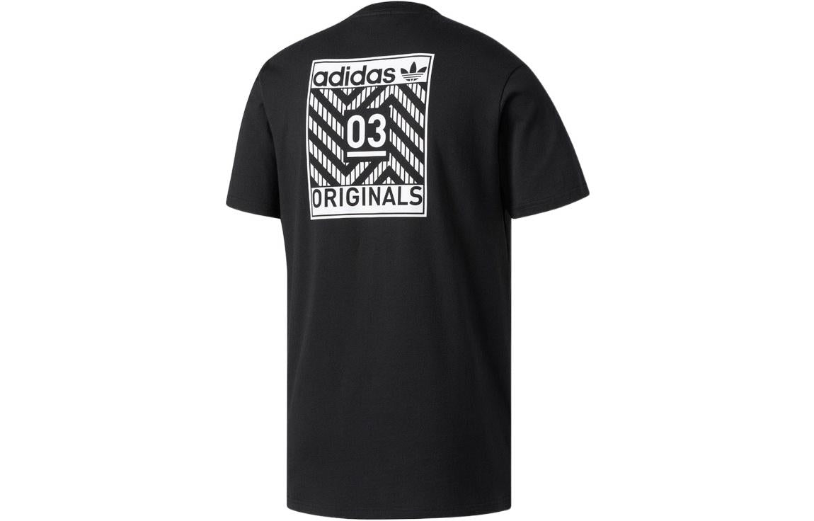 Men's adidas originals Logo Round Neck Casual Sports Short Sleeve Black T-Shirt BR8007
