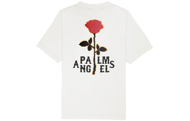 Men's PALM ANGELS Rose Printing Short Sleeve White PMAA001E20JER0104425