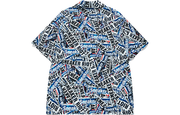 Men's FILA FUSION x staple Crossover Alphabet Pattern Full Print Loose Sports Short Sleeve Shirt Webbing Printing T11M134403F-GY