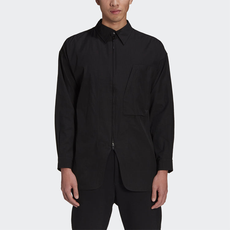 Men's Y-3 SS21 Logo Pattern Zipper Shirt Black GV4224