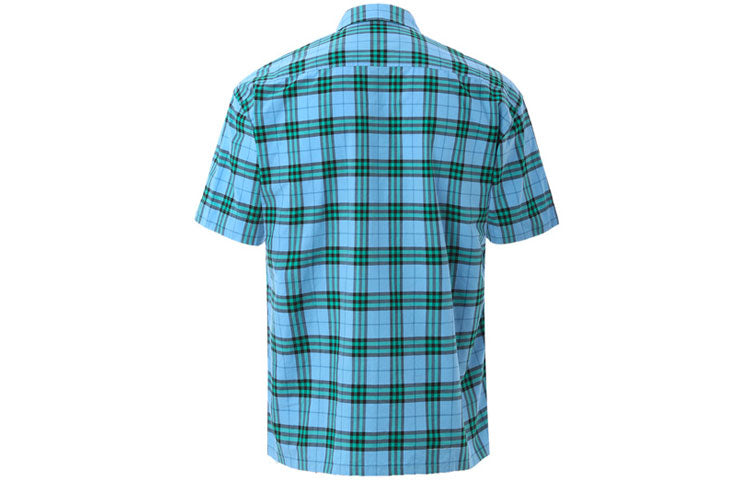 Men's Burberry Plaid Casual Short Sleeve Shirt Blue Green Plaid 80010391