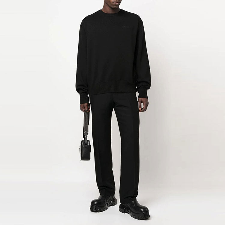 Men's Off-White FW22 Solid Color Round Neck Pullover Knit Wool Sweater Loose Fit Black OMHE091C99KNI0021010