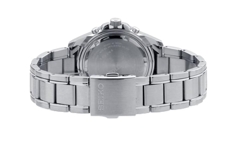 Men's SEIKO Quartz Business Casual Sports Black Dial Silver Strap Watch SNAF03J1