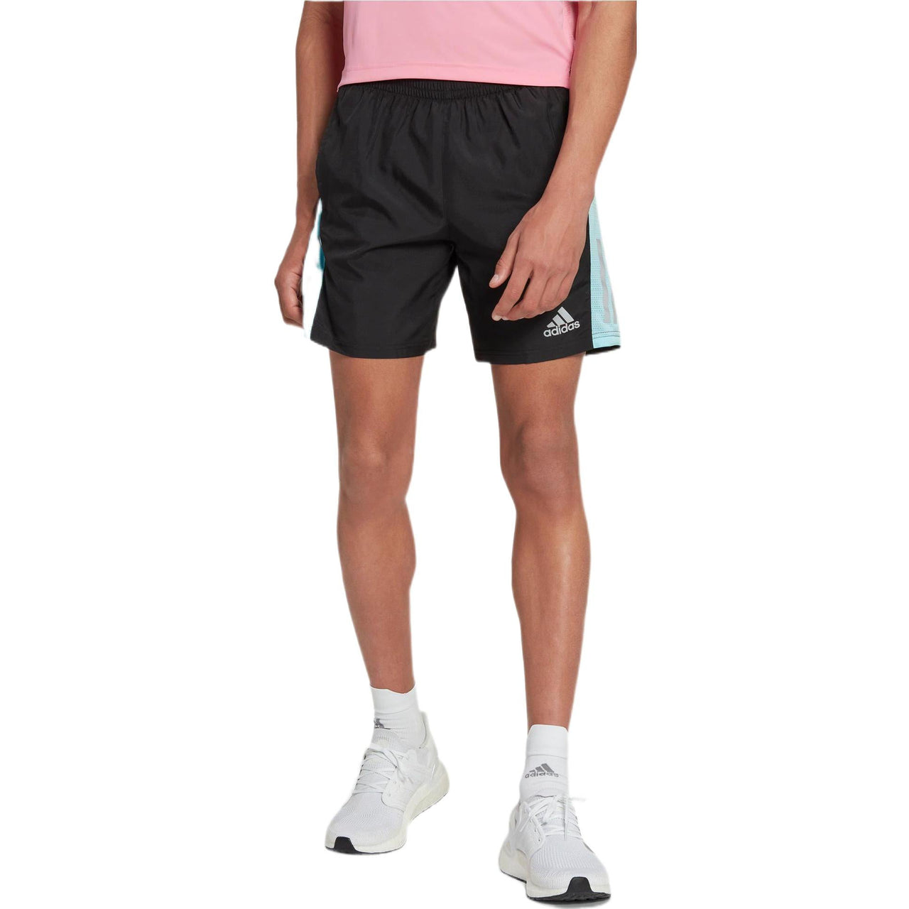 Men's adidas Reflective Strip Mid Waist Elastic Waistband Straight Shorts Black HL3985