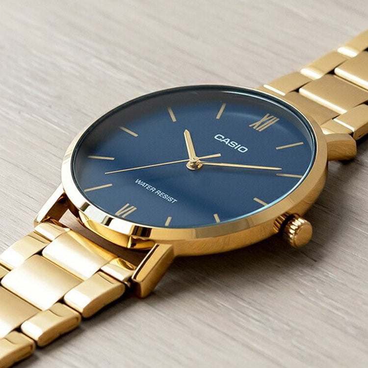 Casio Analog Watch 'Gold Royal Blue' MTP-VT01G-2B
