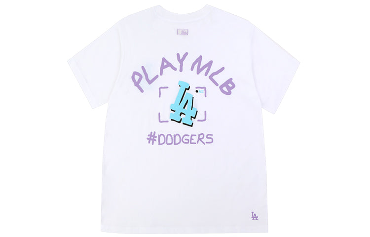 MLB Play Series Los Angeles Dodgers Graffiti Printing Round Neck Short Sleeve Unisex White 31TS06031-07W