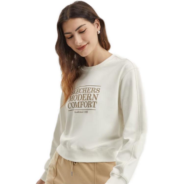 (WMNS) Skechers Letter Printed Crew Sweater 'Grey White' L323W044