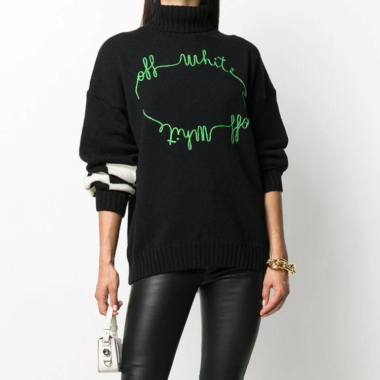 (WMNS) Off-White logo Knitted Sweater Black OWHF008E20KNI0021055