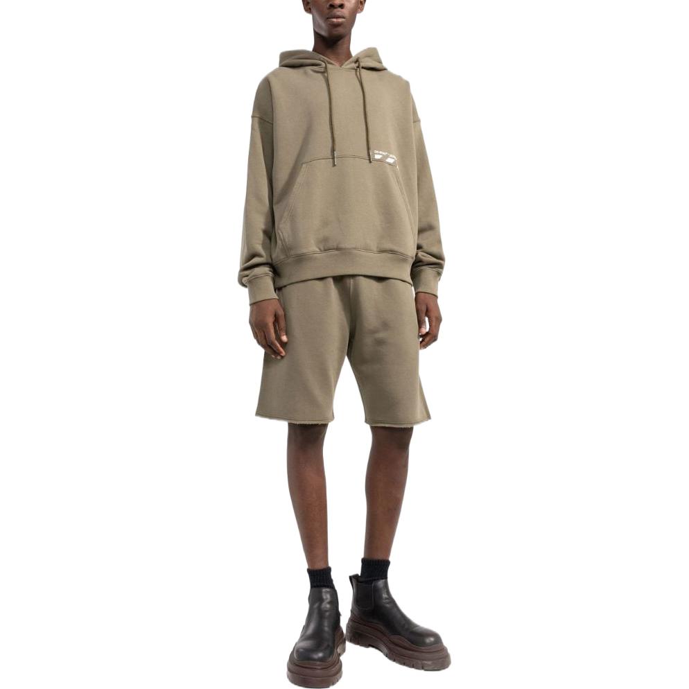Men's Off-White SS22 Solid Color Logo Printing Stripe Hooded Long Sleeves Version Brown OMBB085F22FLE0015601
