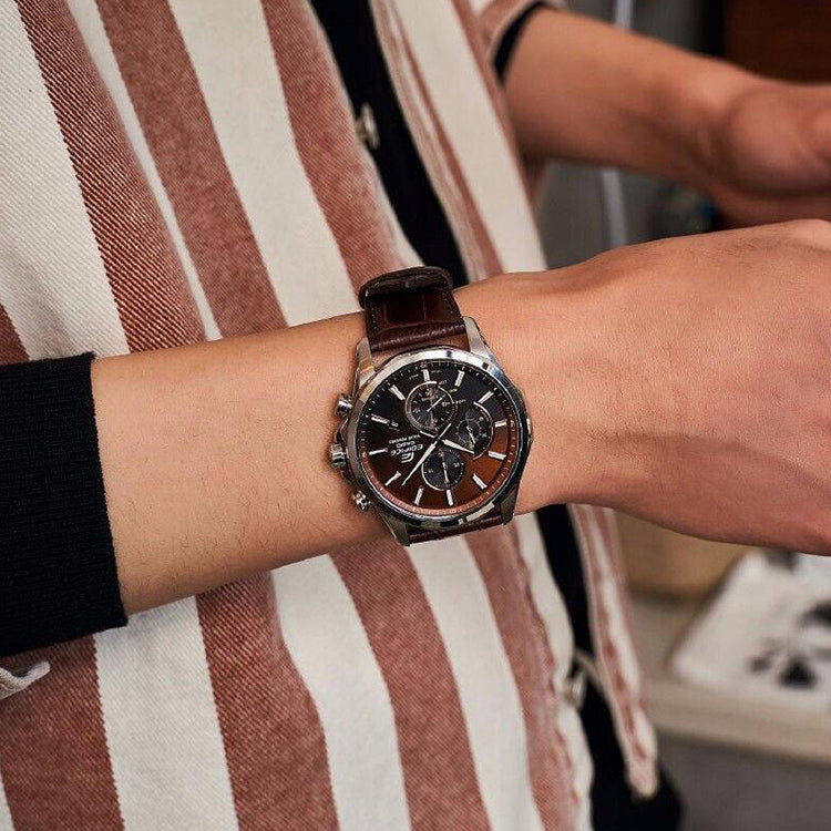 Waterproof EDIFICE Sapphire Crystal Brown Brow Analo Brown Gradient Mens Brown Analog EFB-670SBL-5AVUPR
