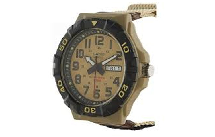 Men's CASIO Waterproof Quartz Luminous Dial 28.4mm Nylon Strap Watch Mens Khaki Analog MRW-210HB-5BVCF