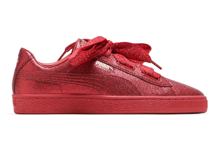 (GS) PUMA Basket Heart Silver Low Sneakers Red 367630-01